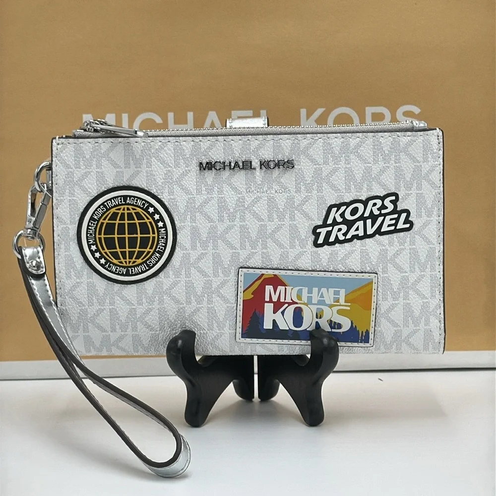 Michael kors Jet Set Travel Large Embellished Signature Logo Wristlet Optic Whit